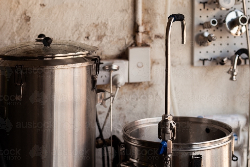 Beer boiler in garage - Australian Stock Image