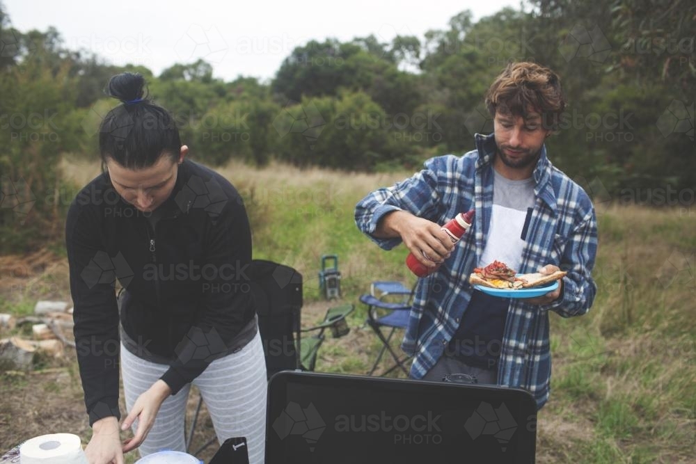 Camping Breakfast in the Bush - Australian Stock Image