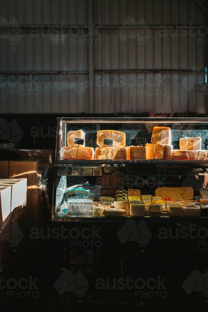 Cheese for sale at Flemington Farmers Market in Sydney - Australian Stock Image