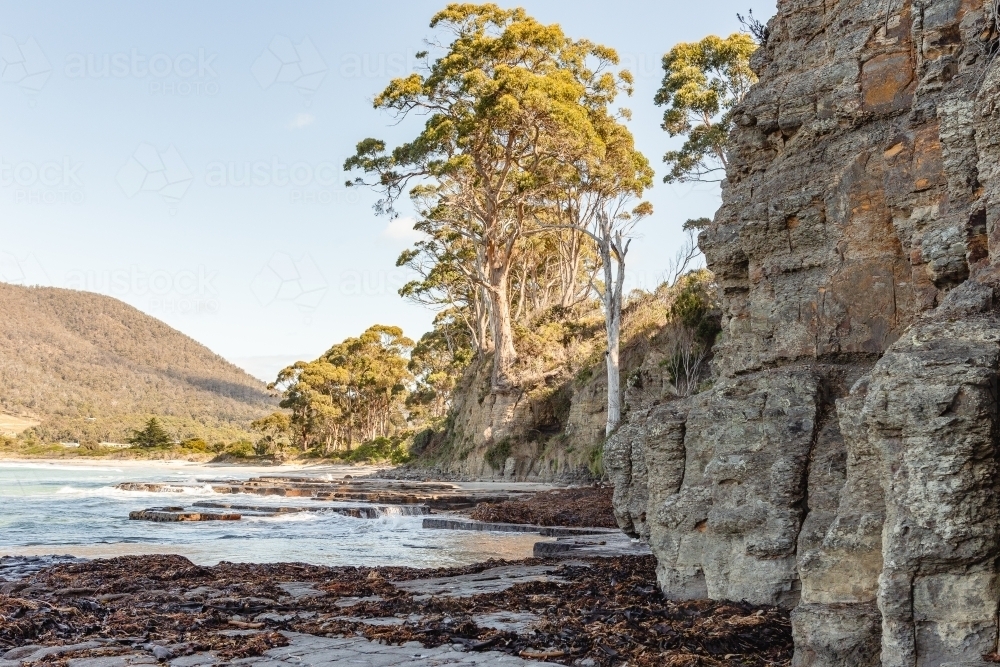Cliffside rocks and gum trees - Australian Stock Image