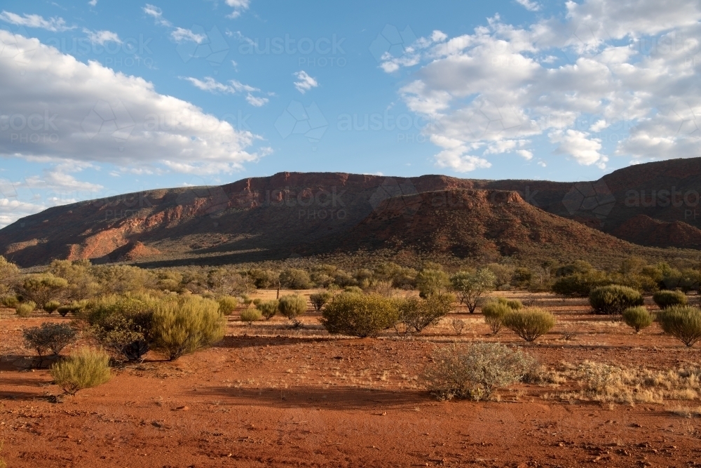 Evening shadows on the red earth of Mt Augustus - Australian Stock Image