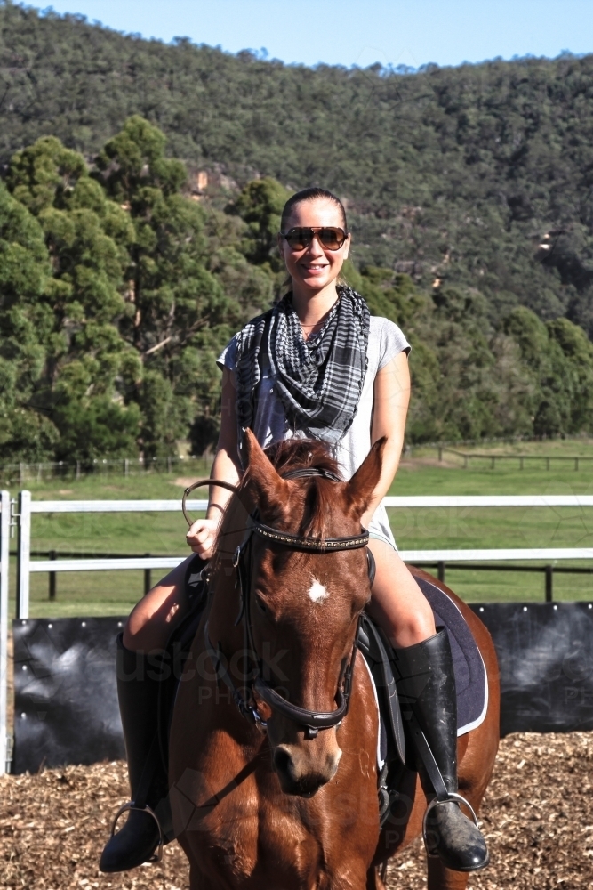 Girl on horse - Australian Stock Image