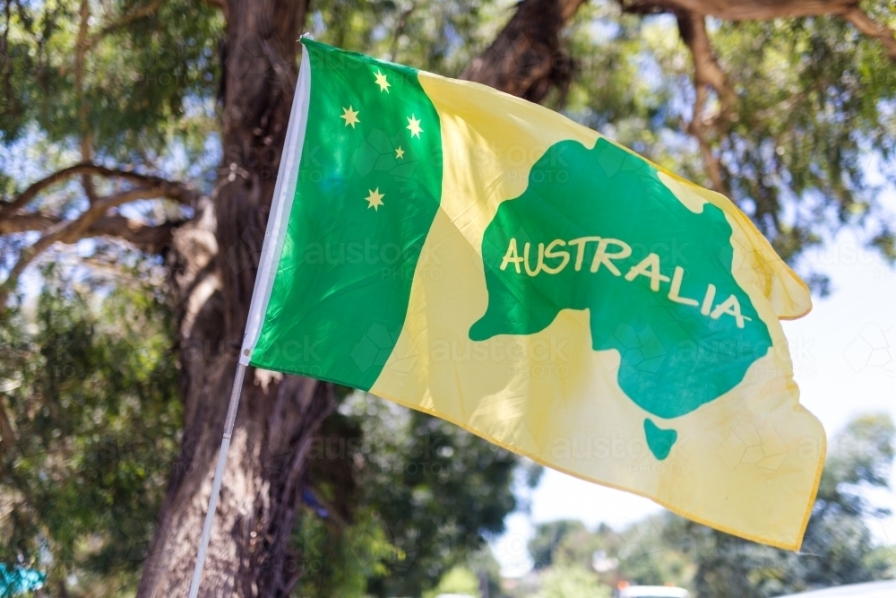 Green and gold Australia flag - Australian Stock Image