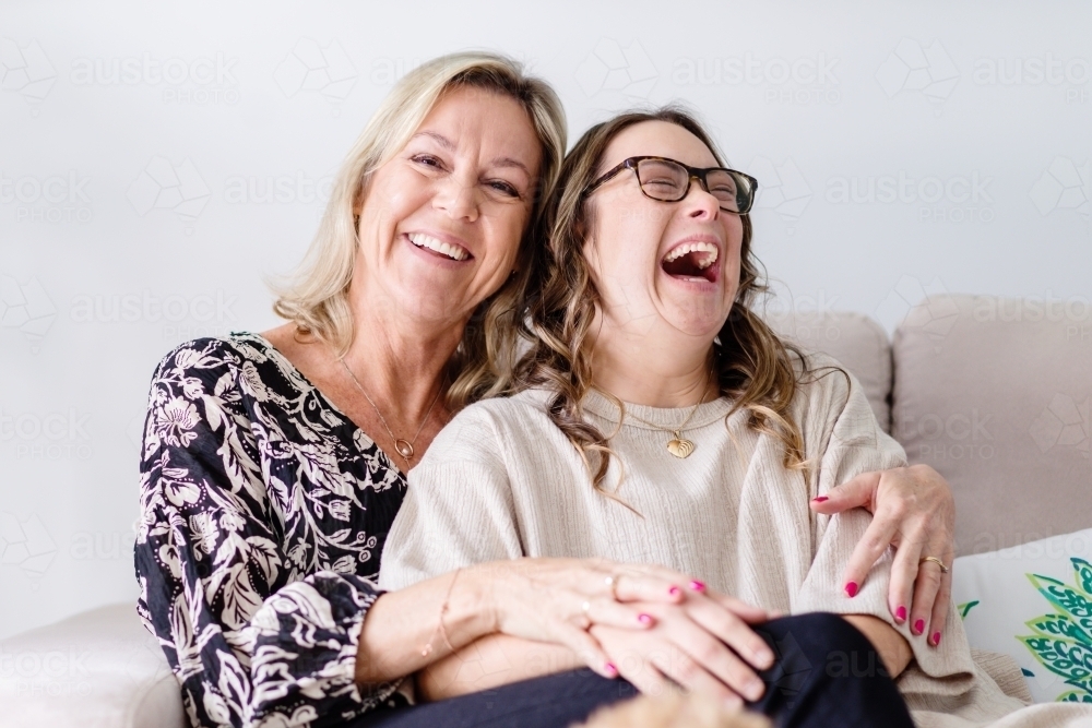 mother and daughter from a series featuring a young woman with Down Syndrome - Australian Stock Image
