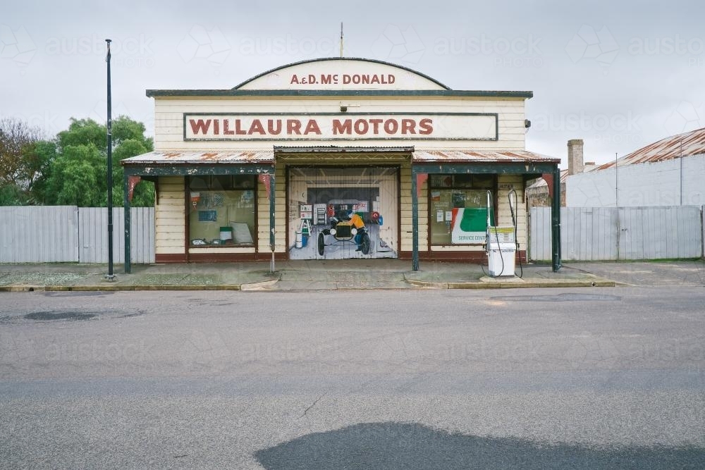 old garage with original facade in regional Victoria - Australian Stock Image