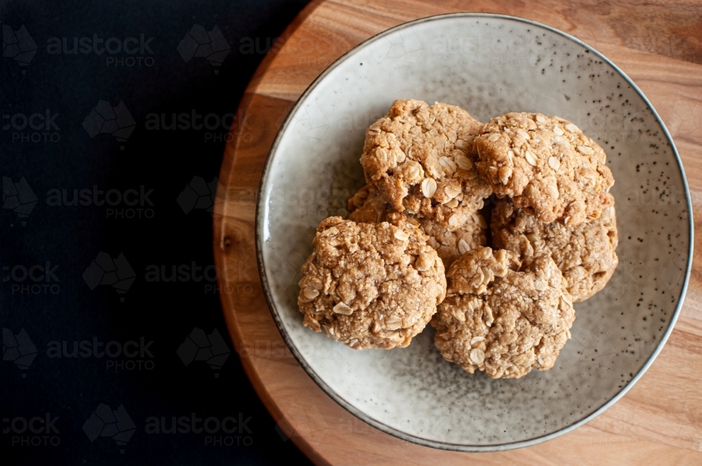 Plate of ANZAC cookies / biscuits - Australian Stock Image
