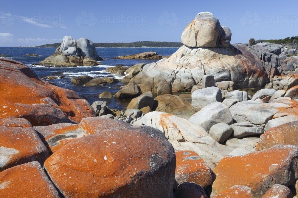 Rocky Coastline with balancing rock - Australian Stock Image