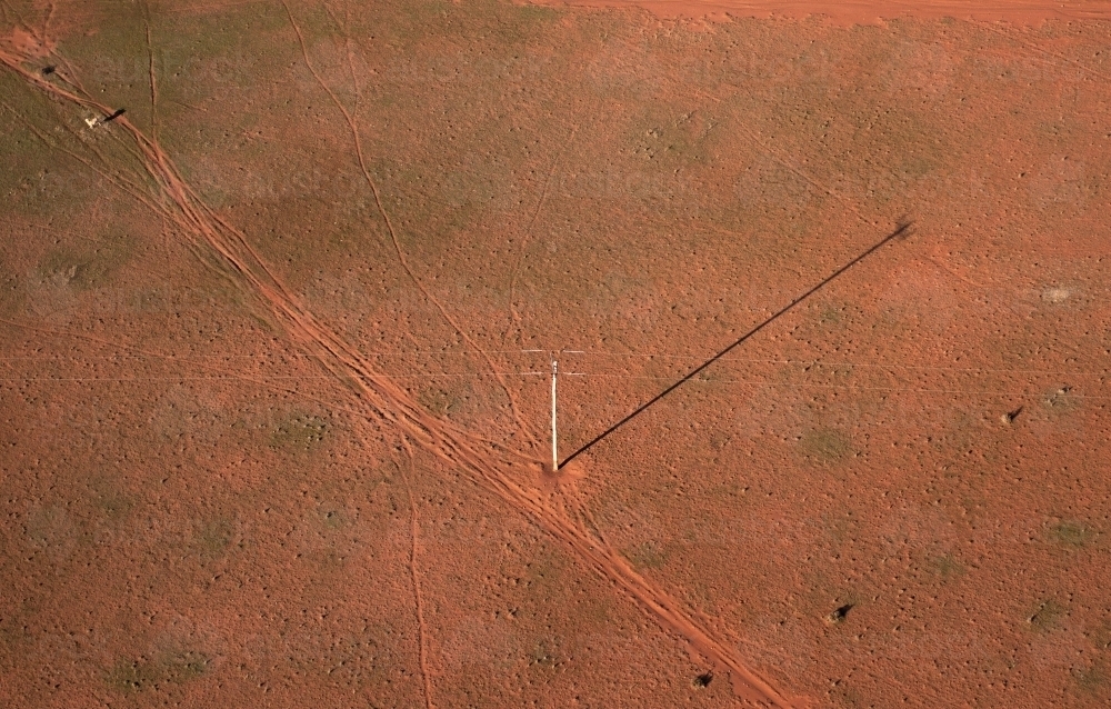 Rural Outback Aerial Landscape With Power Pole - Australian Stock Image