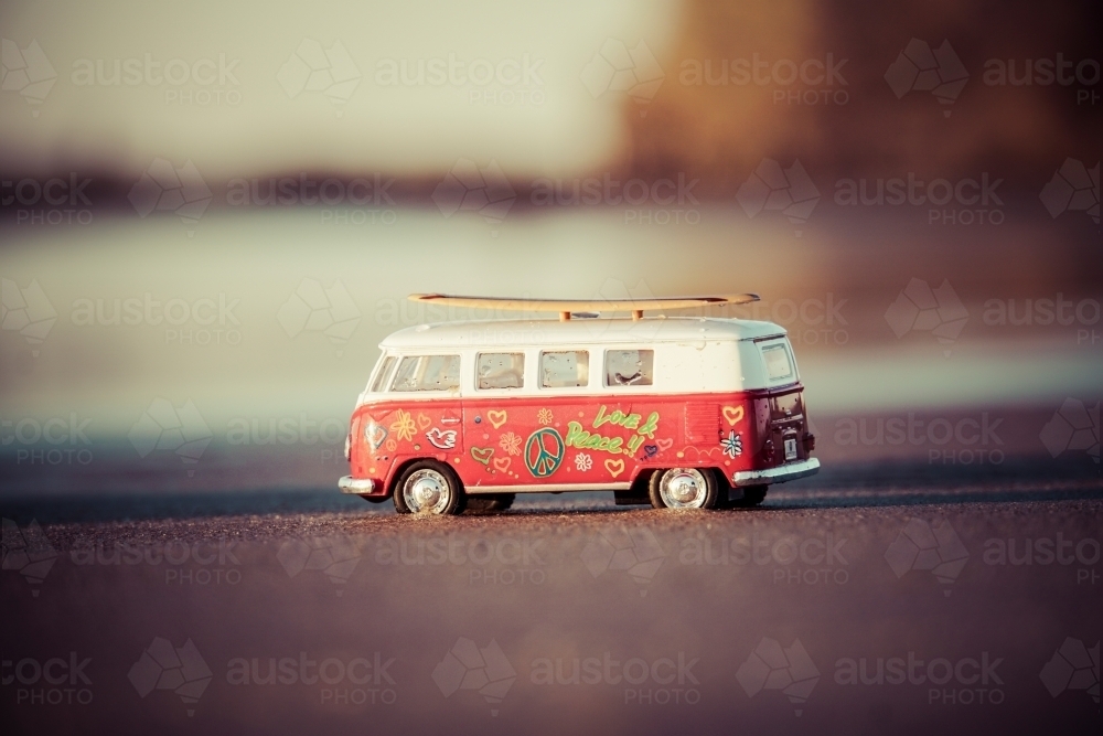 Side view of combi van on beach - Australian Stock Image