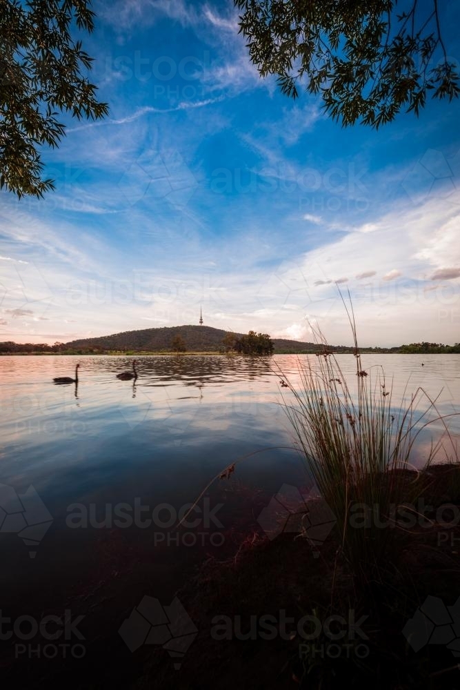 Sunset over Lake Burley Griffin in Canberra - Australian Stock Image