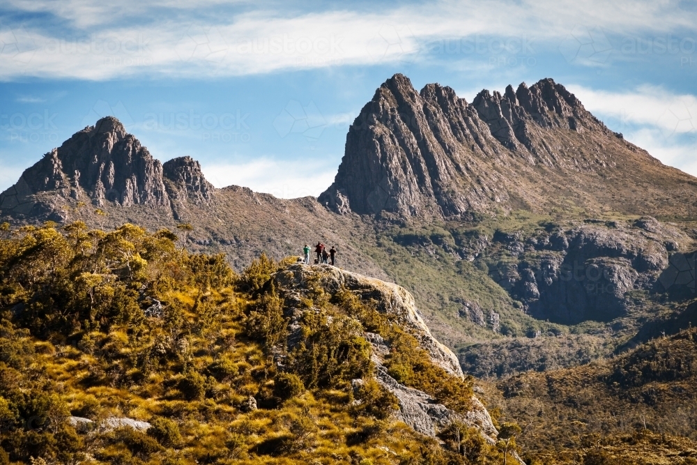 Tourists taking photos of Cradle Mountain - Australian Stock Image