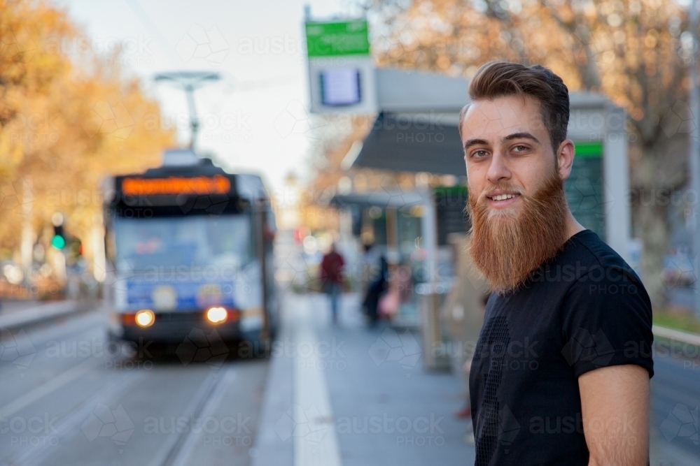 Waiting for the Tram on St Kilda Road - Australian Stock Image