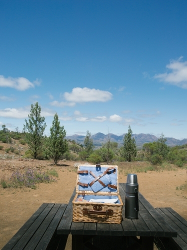 A picnic basket at a rest area in a national park