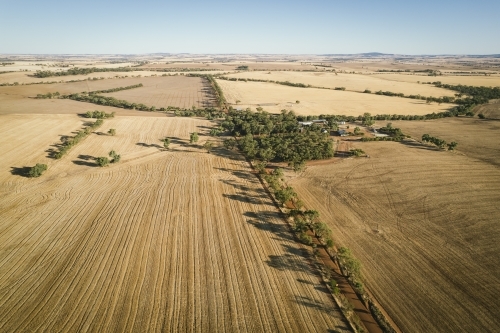 Aerial farm house and sheds landscape in the Avon Valley of Western Australia