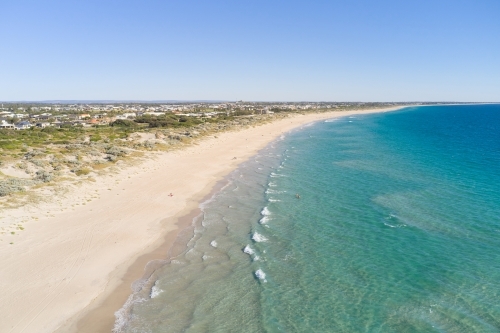 Aerial view of Secret Harbour beach in Western Australia on a clear summer day