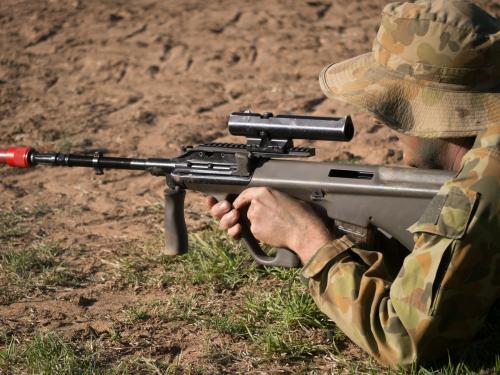 Australian Army Reserve Exercise - Close up of Soldier with Gun