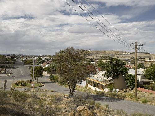 Broken Hill streetscape with mines in distance
