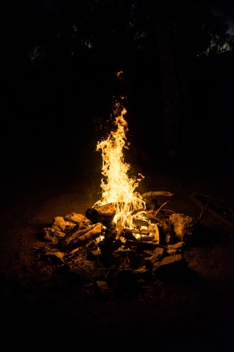 Camp fire at night