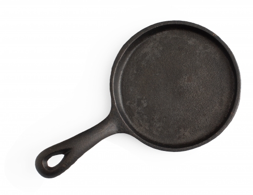 cast iron frying pan on white background