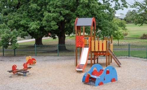 Children's playground with slide in the park