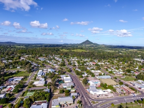 Cooroy town Aerial Photo in sunlight