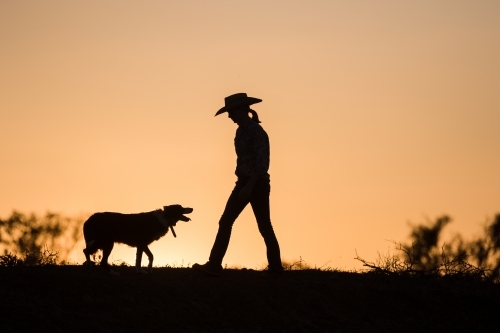Cowgirl and dog silhouette
