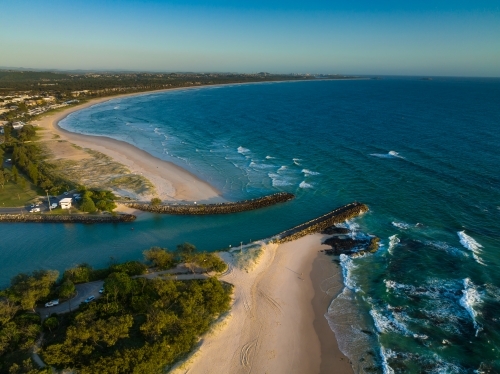 Drone image of Cudgera Creek Mouth at Kingscliff
