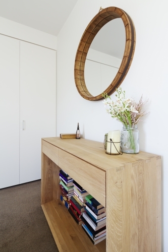 Interior decoration styling of wooden sideboard buffet and mirror