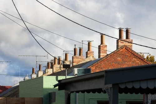 Line of chimneys on terrace houses