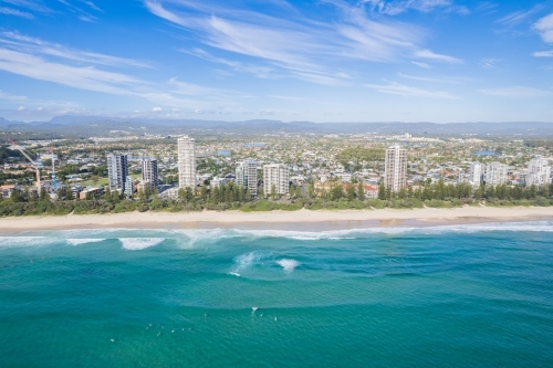 Looking towards the skyline of Gold Coast buildings from above.