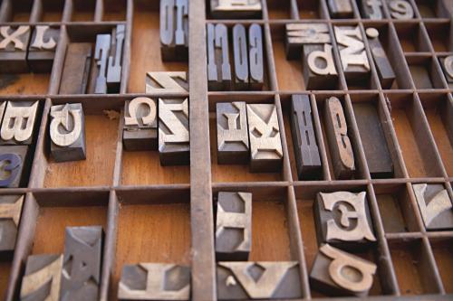 Old letterpress tray and letters