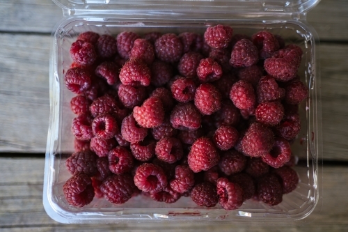 Raspberries in a plastic punnet