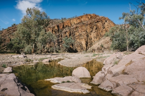 Rugged rocky outback landscape with rock pools