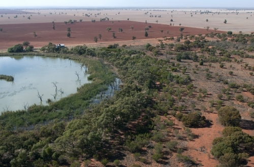 Rural Outback Aerial Landscape With Dam