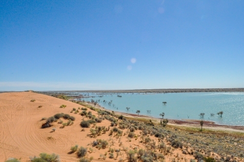 Simpson Desert in Flood, sand dune and water