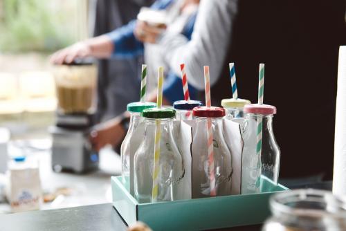 Smoothie Making with vintage bottles and straws