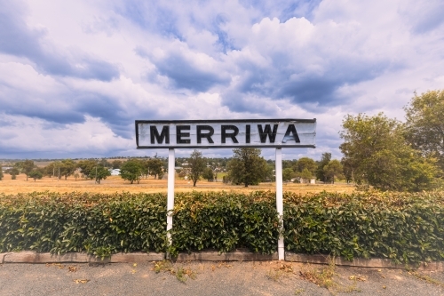 The Merriwa sign at historic train station