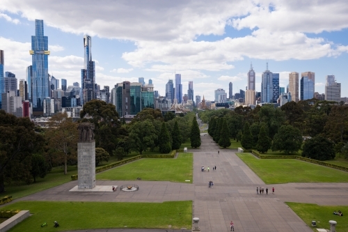 The view of Melbourne city from the Shrine of Remembrance