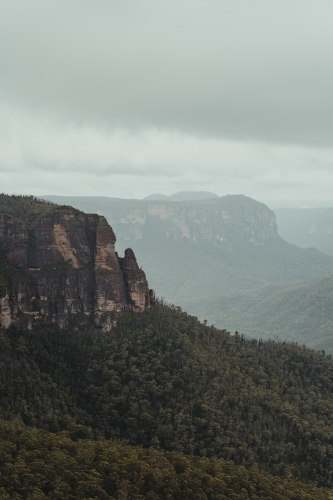 The views from Govetts Leap lookout on a cloudy day