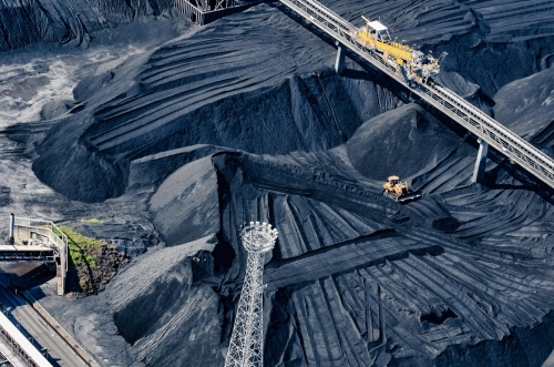 Top view shot of RG Tanna coal piles