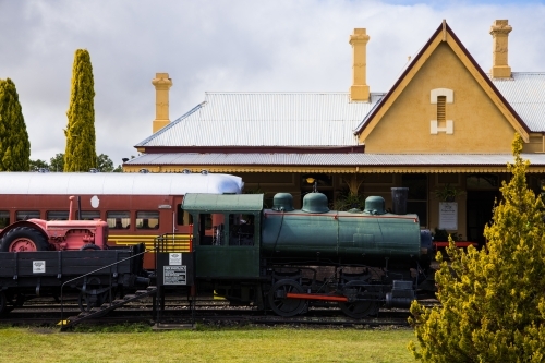 Trains in front of the station at the Tenterfield Railway Museum