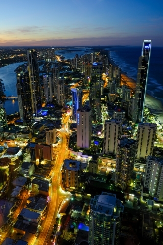 View of Surfers Paradise lit up at night
