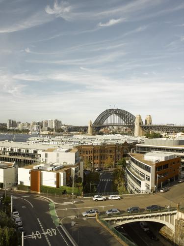 view of Sydney Harbour from top floor of Palisade Hotel