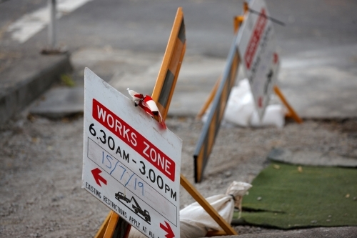 Workzone signage and construction on pavement