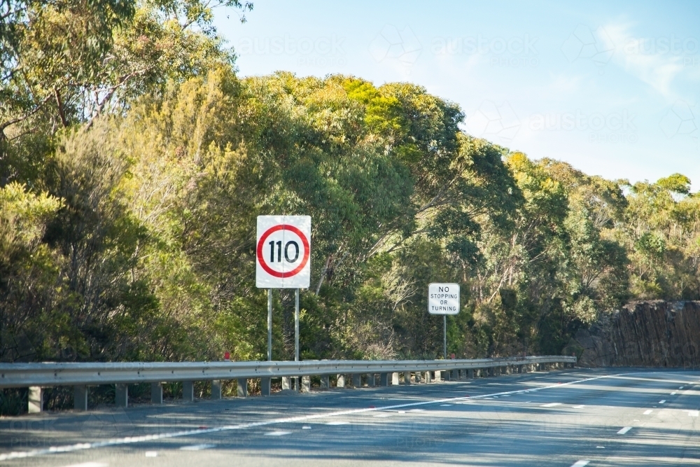 110 speed sign beside highway - Australian Stock Image