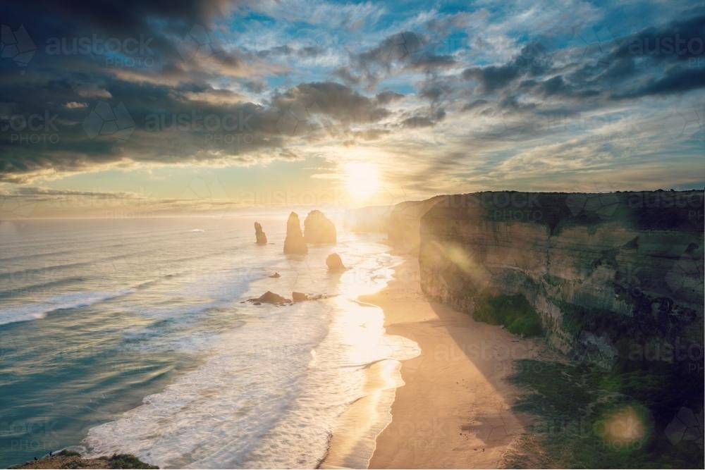 12 Apostles at sunset - Australian Stock Image
