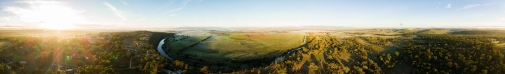 360 Panorama of landscape in the Hunter Valley at sunrise - Australian Stock Image