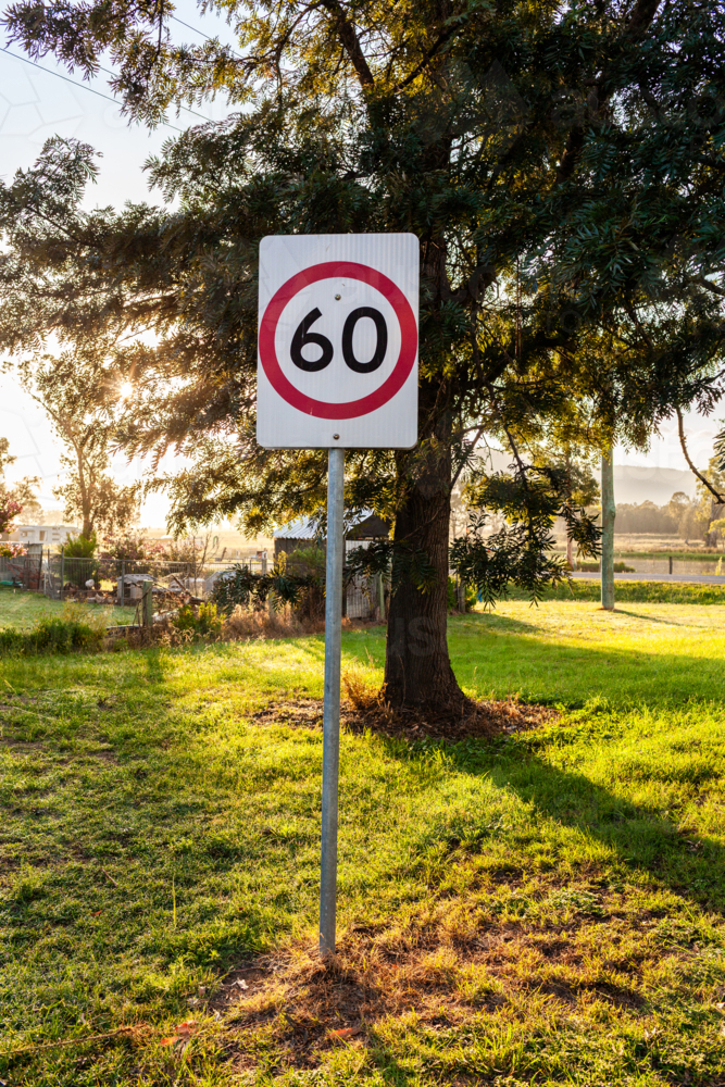 60 speed limit sign in rural location - Australian Stock Image