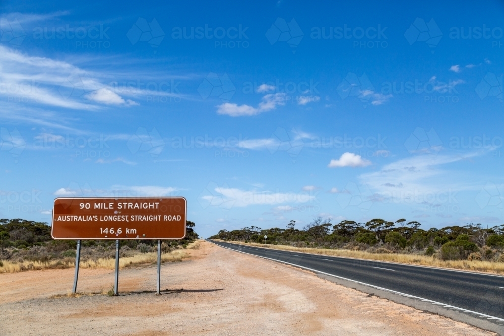 90 Mile Straight on the Eyre Highway on the Nullarbor - Australian Stock Image