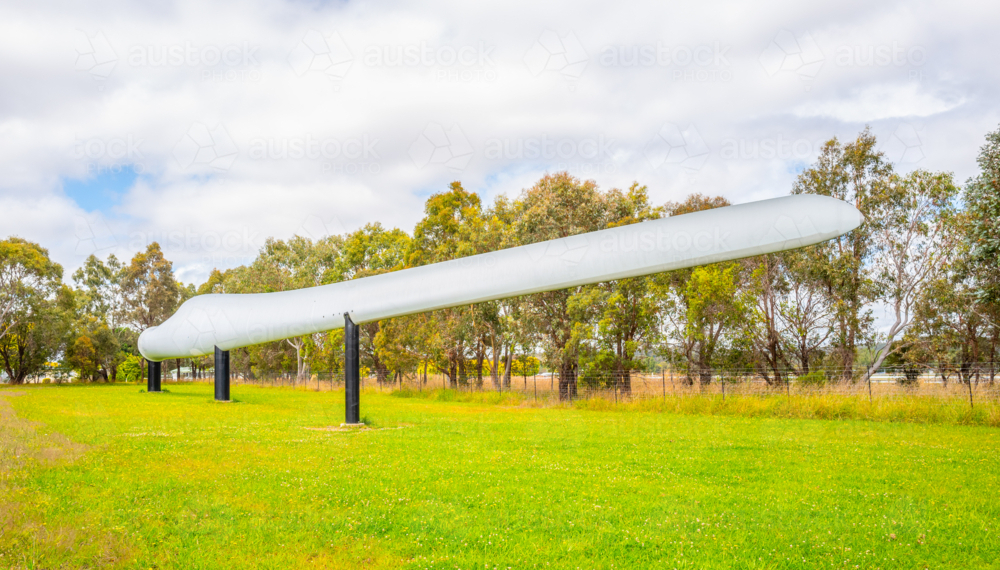A 60 metre long broken blade from the White Rock wind farm has been installed as an attraction - Australian Stock Image